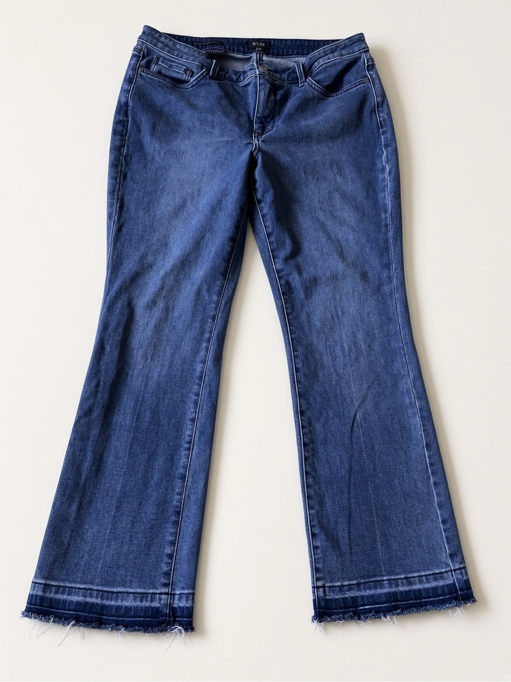 NYDJ Barbara Bootcut Lift Tuck Jeans Frayed Hem Medium Blue Wash 12P